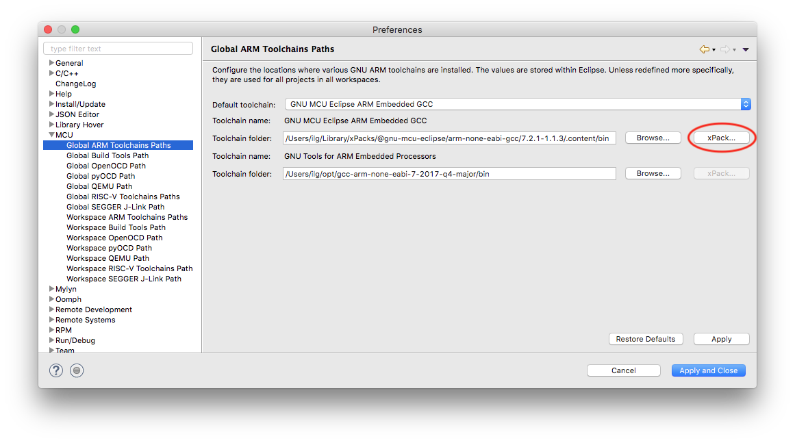 toolchains for eclipse mac pthread